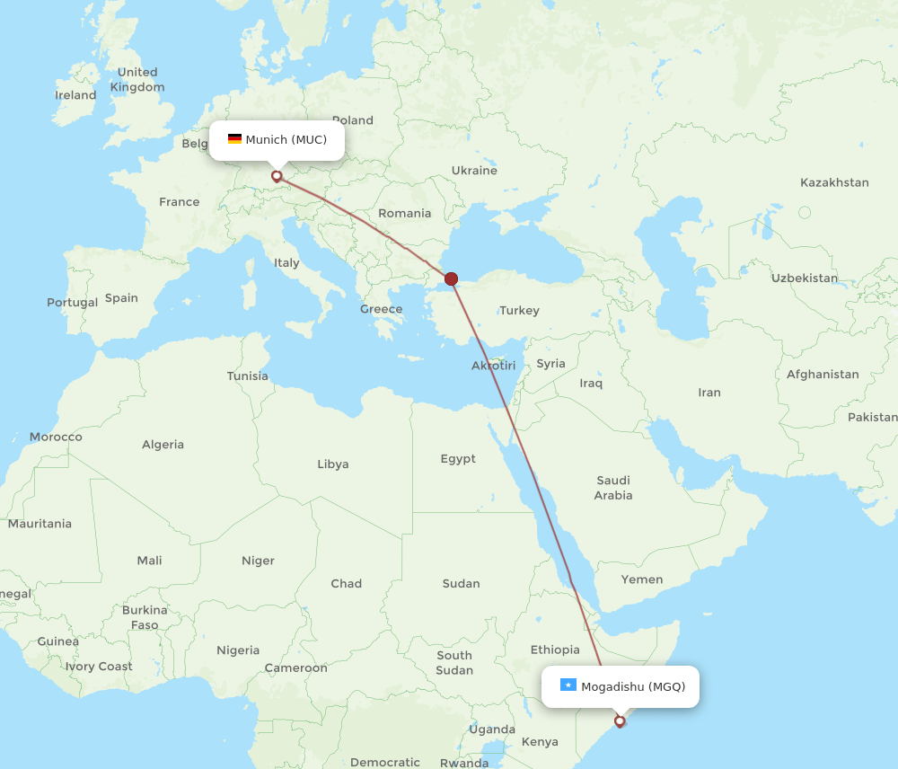 MUC to MGQ flights and routes map