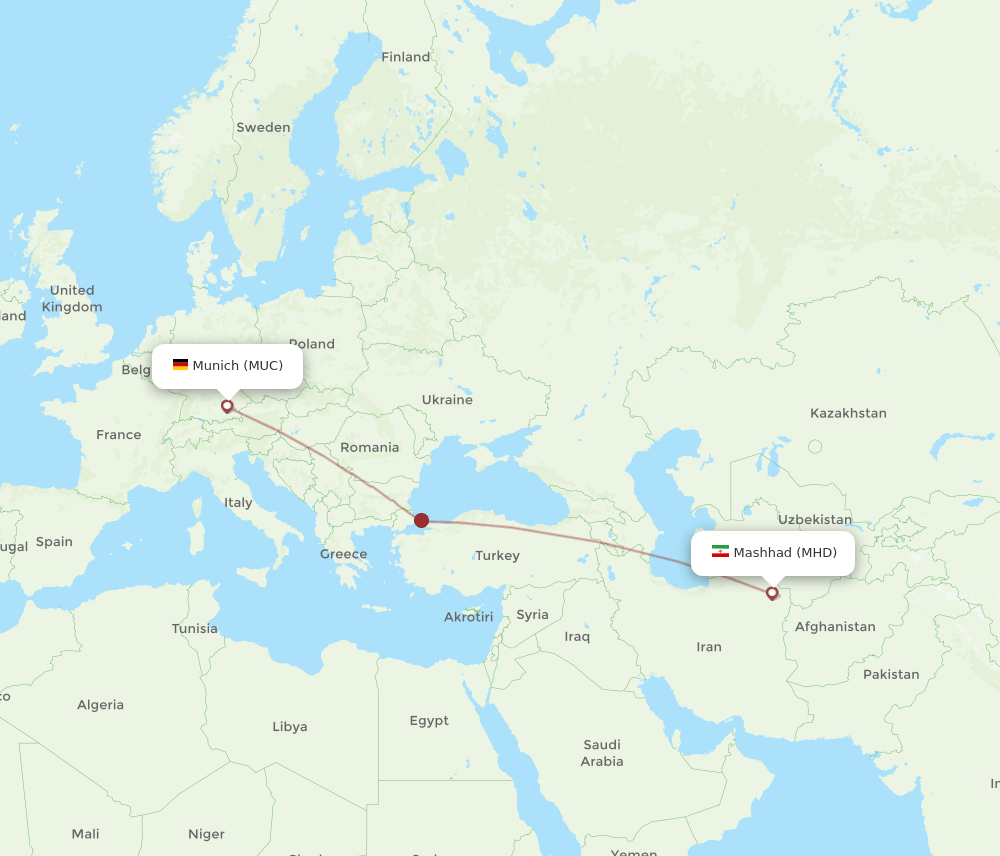 MUC to MHD flights and routes map