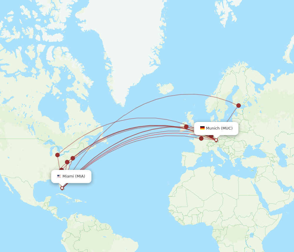 MUC to MIA flights and routes map
