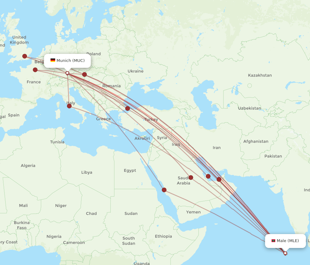 MUC-MLE flight routes