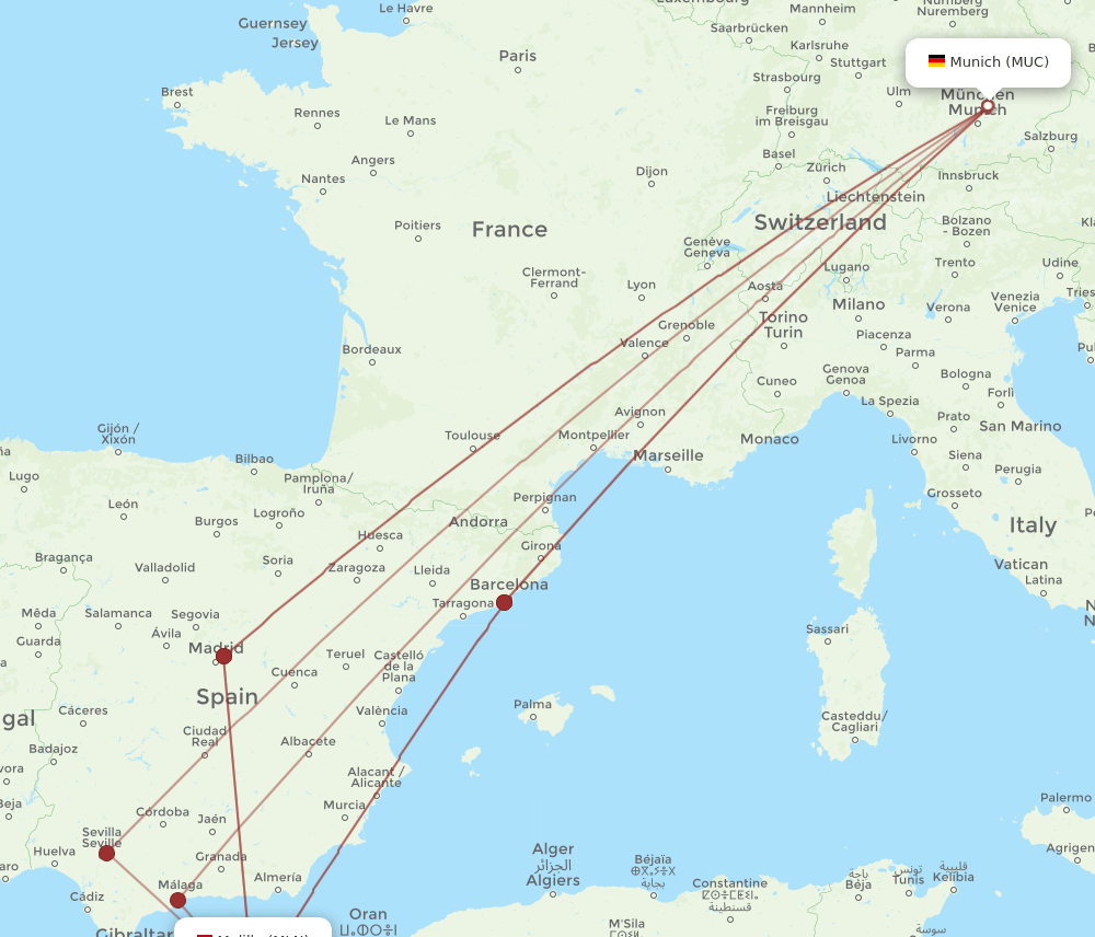 MUC-MLN flight routes