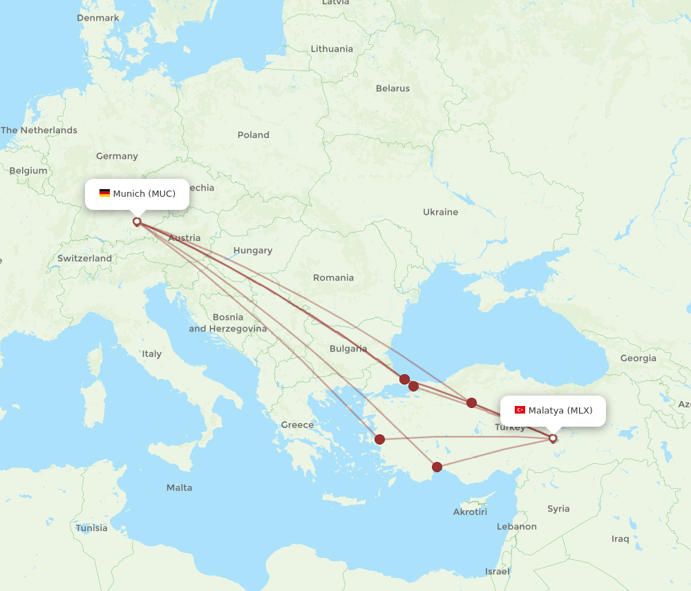 MUC to MLX flights and routes map