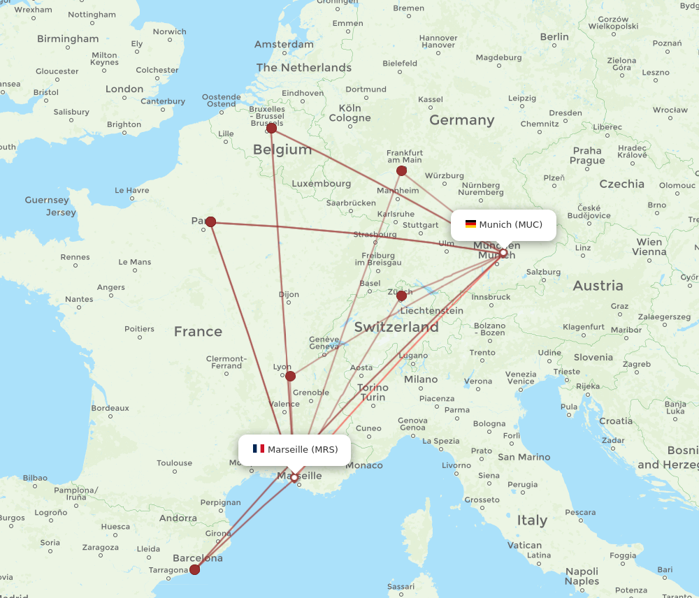 MUC to MRS flights and routes map
