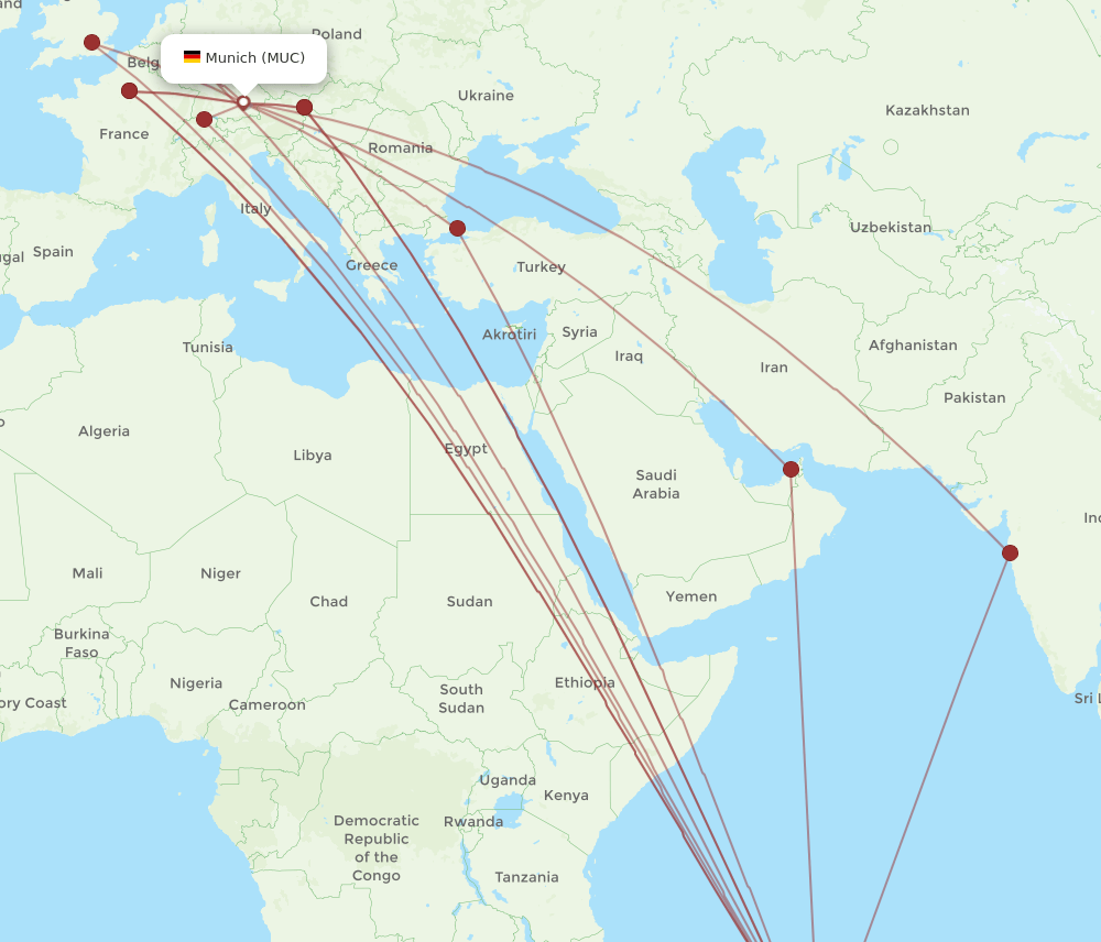 MUC-MRU flight routes