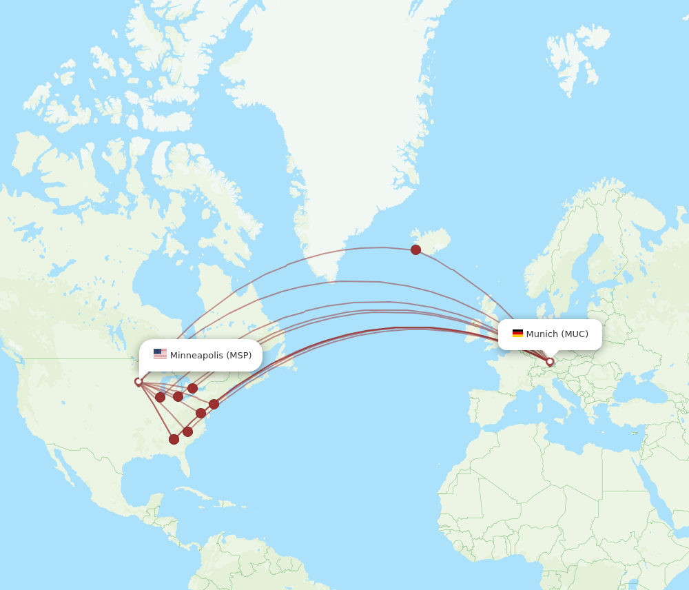 MUC to MSP flights and routes map