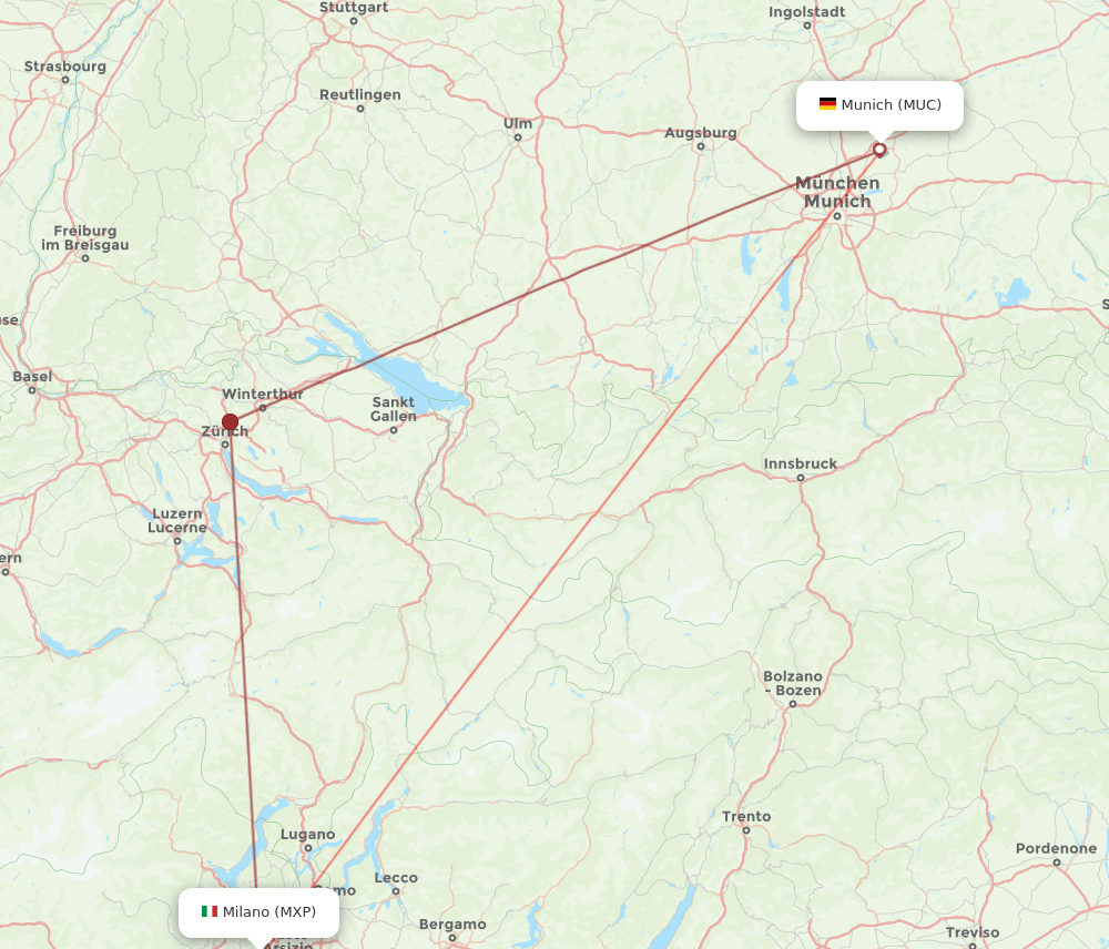 MUC to MXP flights and routes map