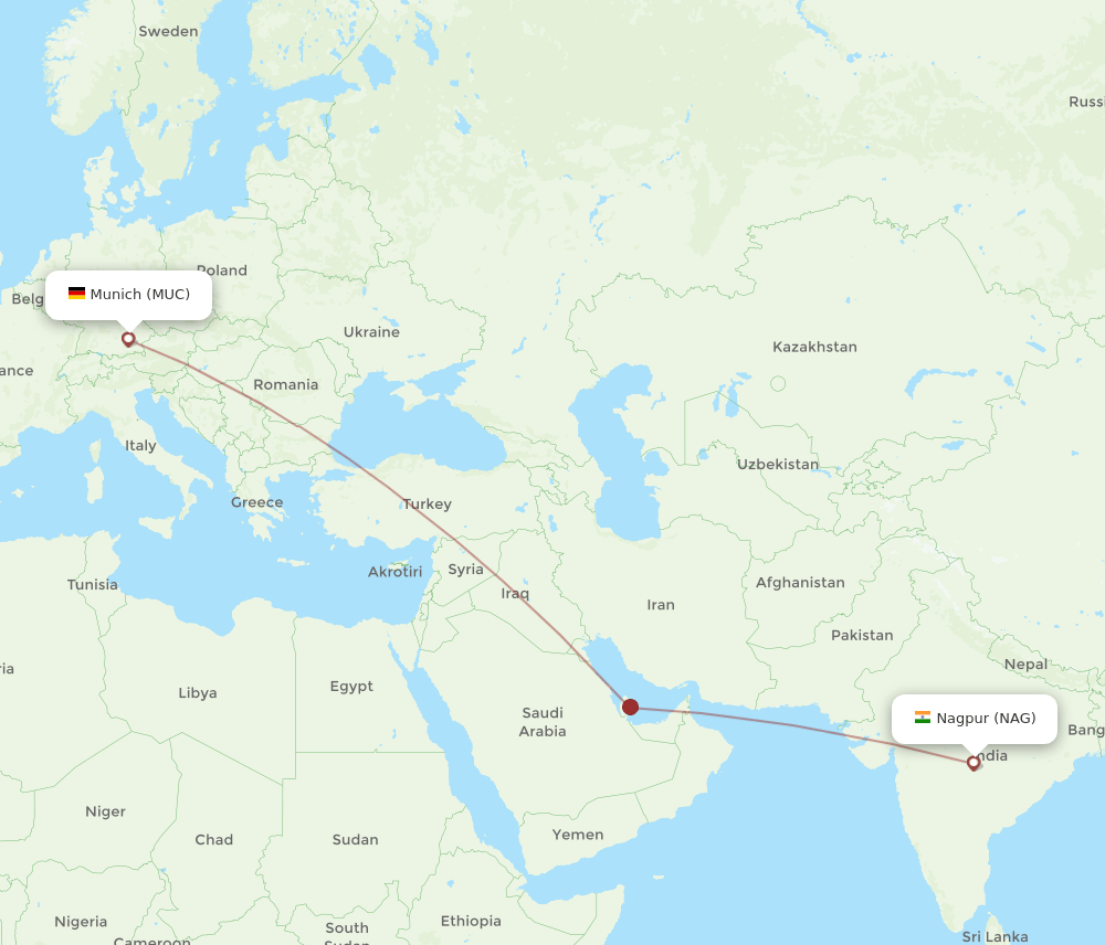 MUC to NAG flights and routes map