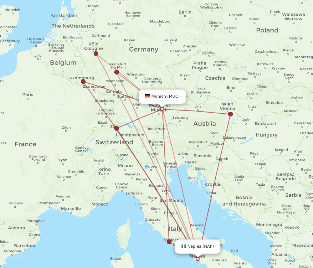 MUC to NAP flights and routes map