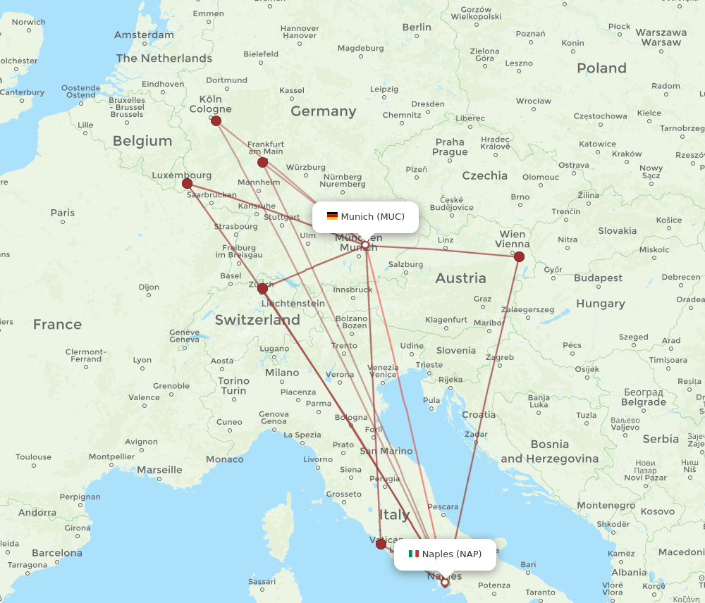 MUC-NAP flight routes