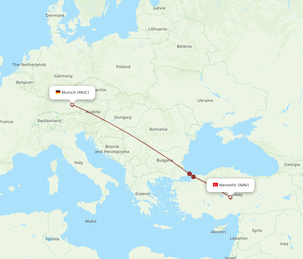 MUC to NAV flights and routes map