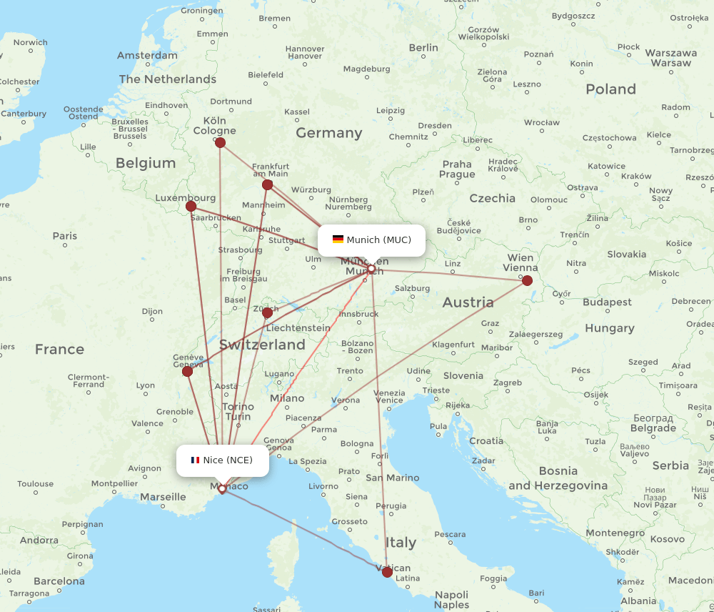 MUC-NCE flight routes