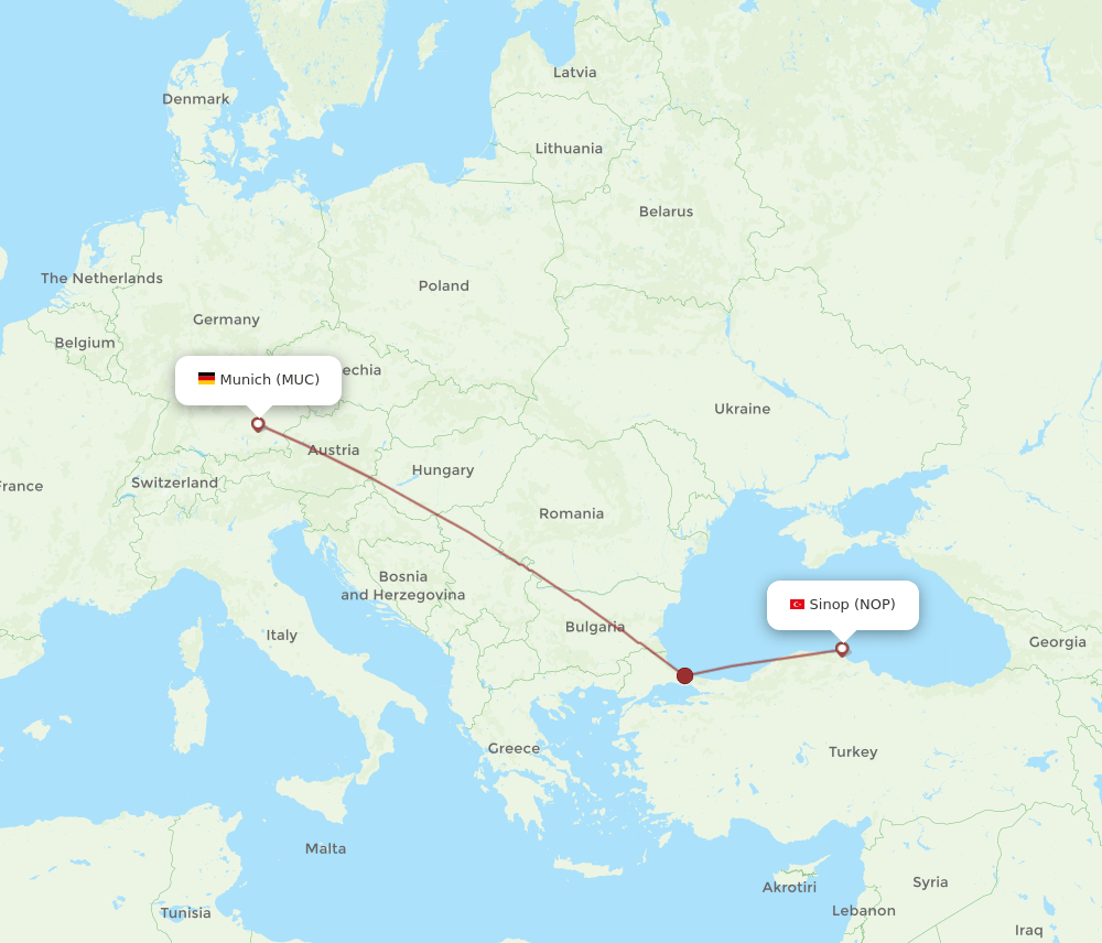 MUC to NOP flights and routes map