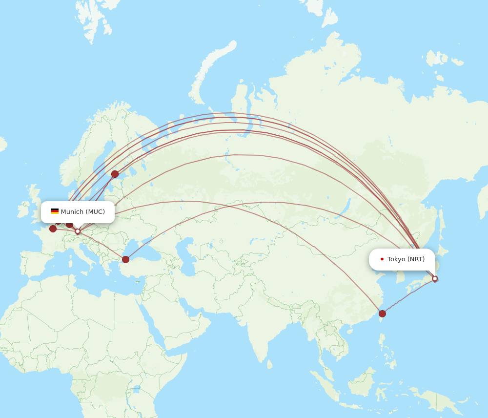 MUC to NRT flights and routes map