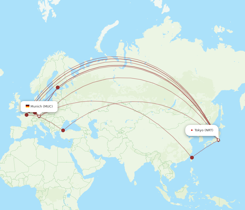 MUC-NRT flight routes