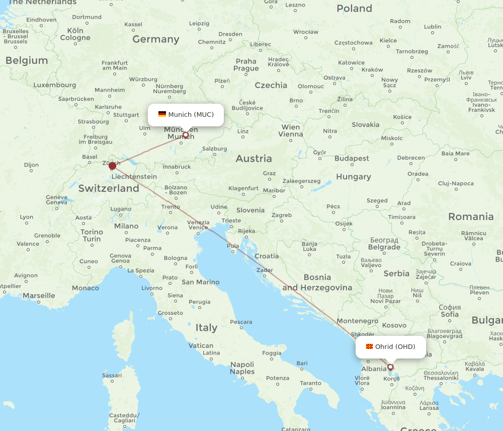 MUC-OHD flight routes