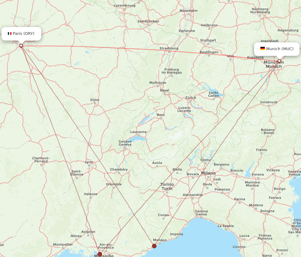 MUC to ORY flights and routes map