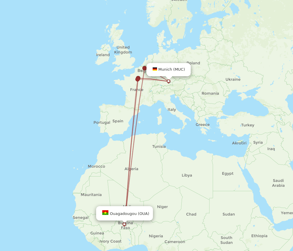 MUC to OUA flights and routes map