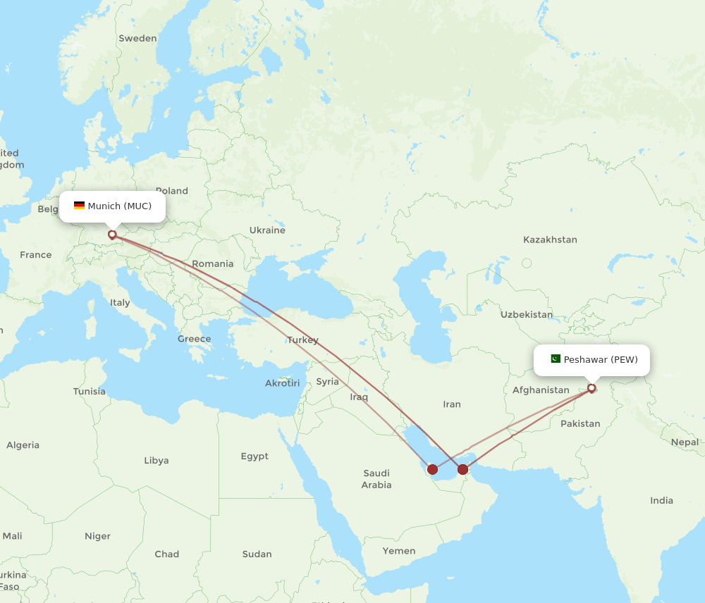 MUC-PEW flight routes