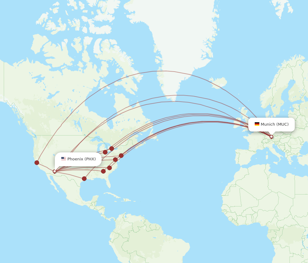 MUC-PHX flight routes