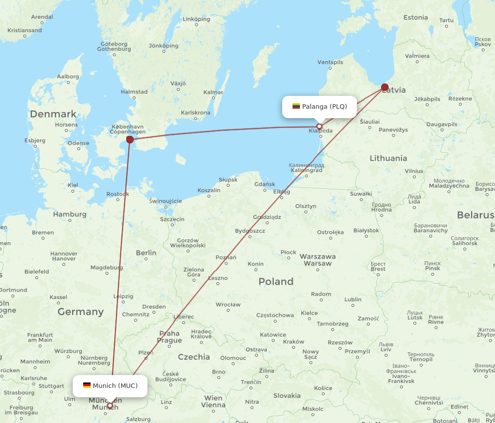 MUC to PLQ flights and routes map
