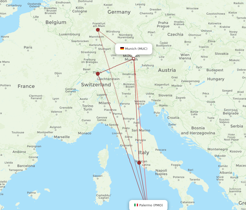 MUC to PMO flights and routes map