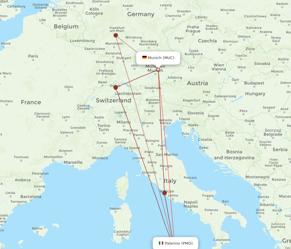 MUC-PMO flight routes