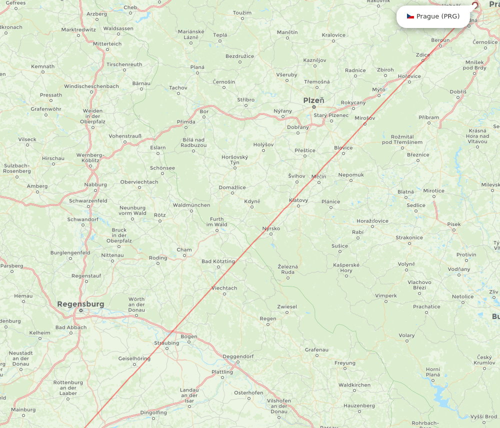 Munich - Prague route map and flight paths