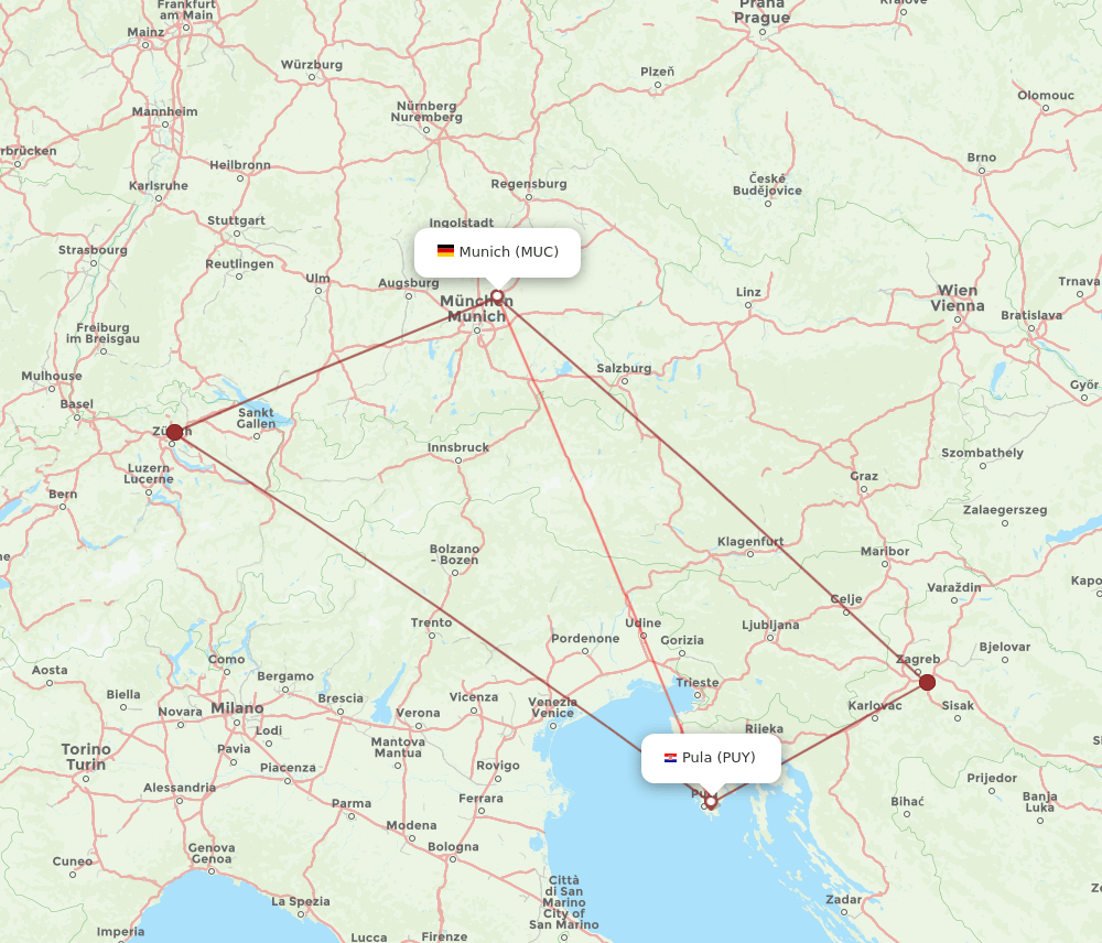 MUC to PUY flights and routes map
