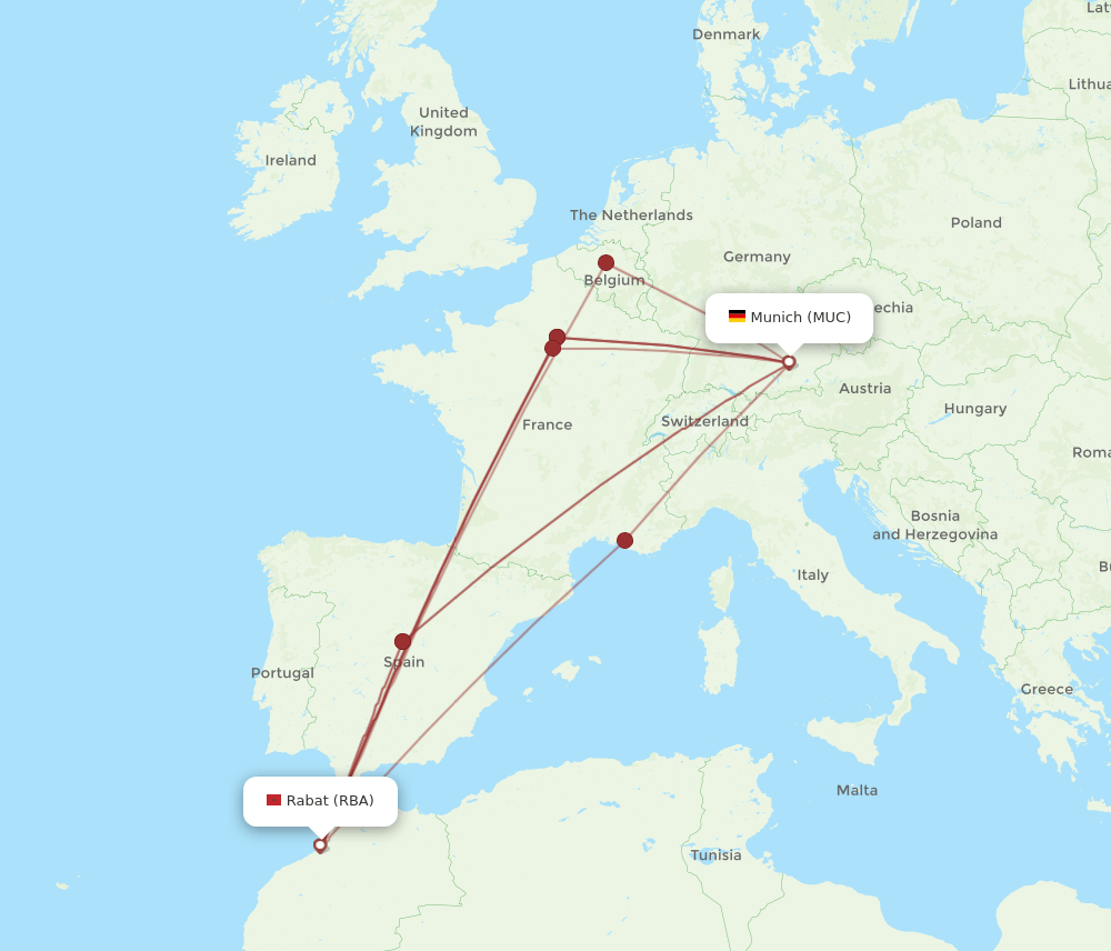 MUC-RBA flight routes
