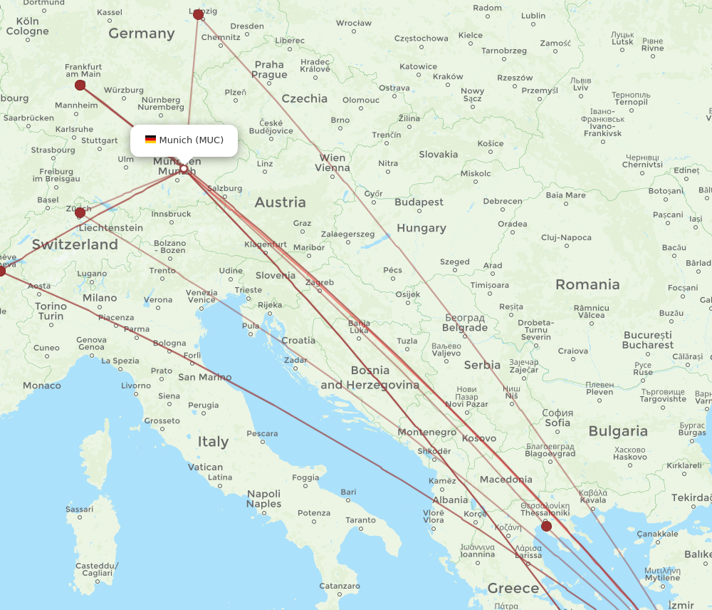MUC to RHO flights and routes map