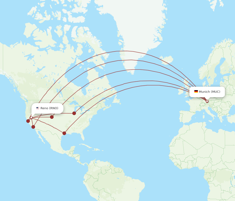 MUC to RNO flights and routes map