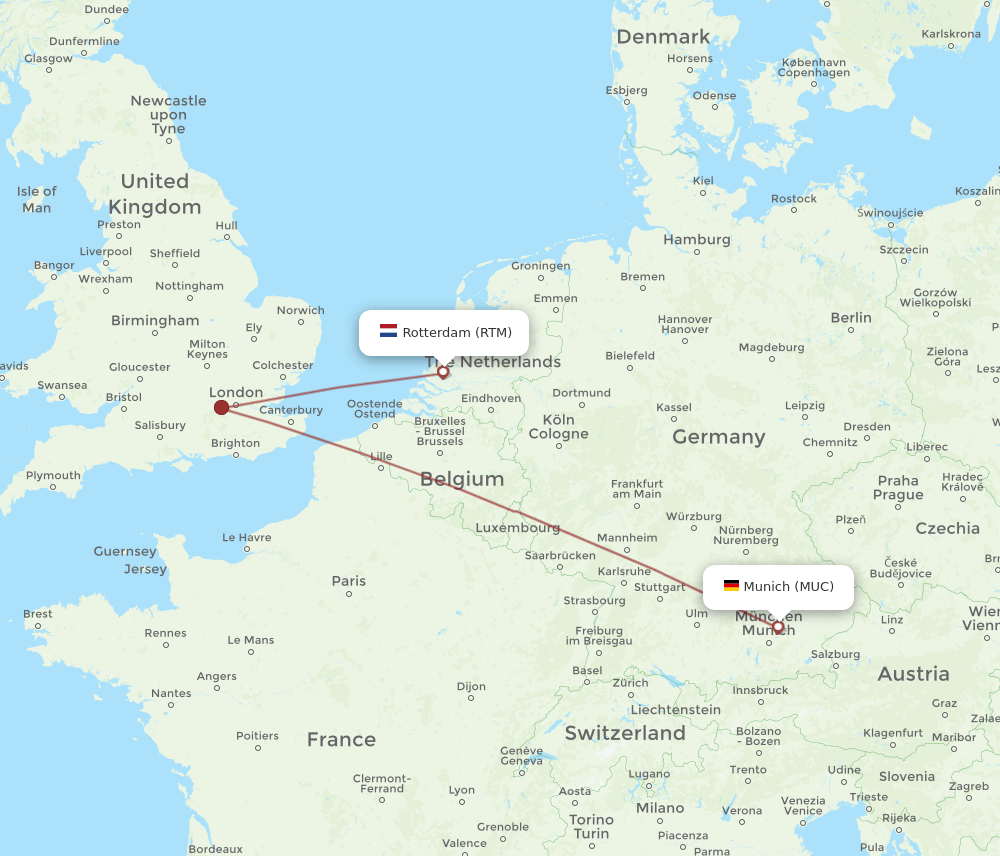 MUC to RTM flights and routes map
