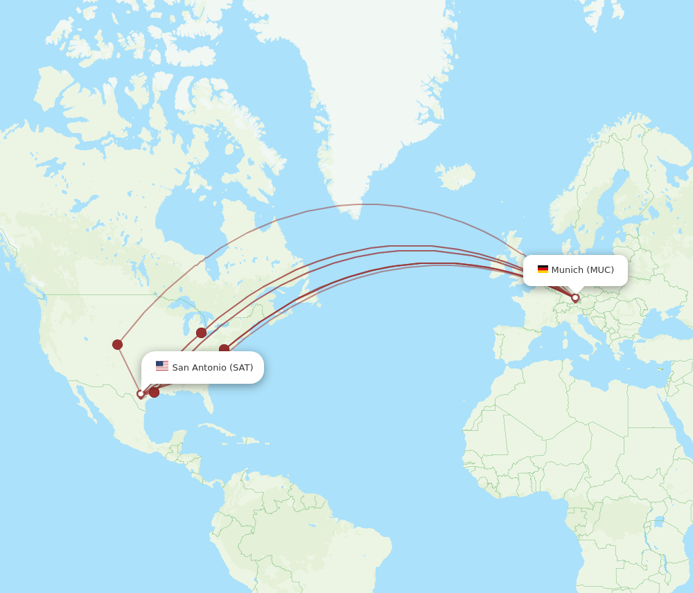 MUC to SAT flights and routes map