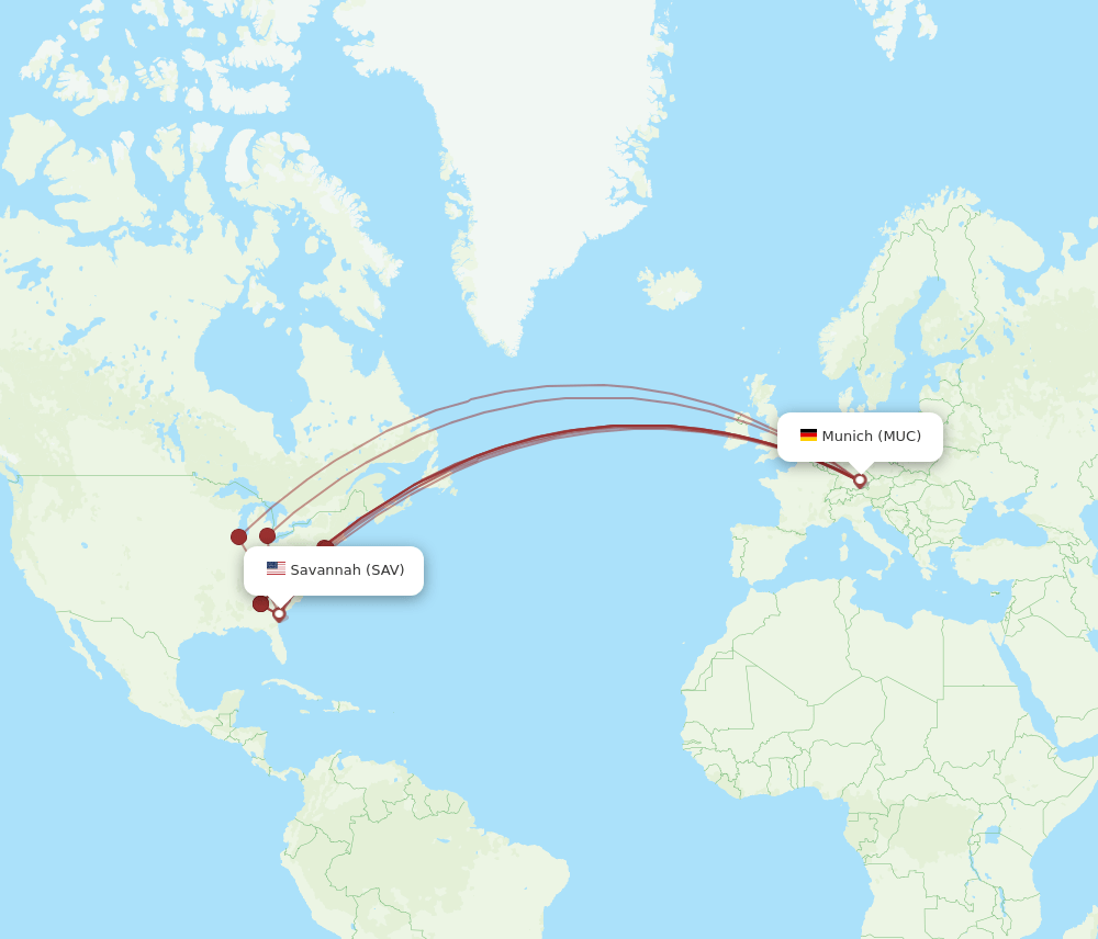 MUC to SAV flights and routes map