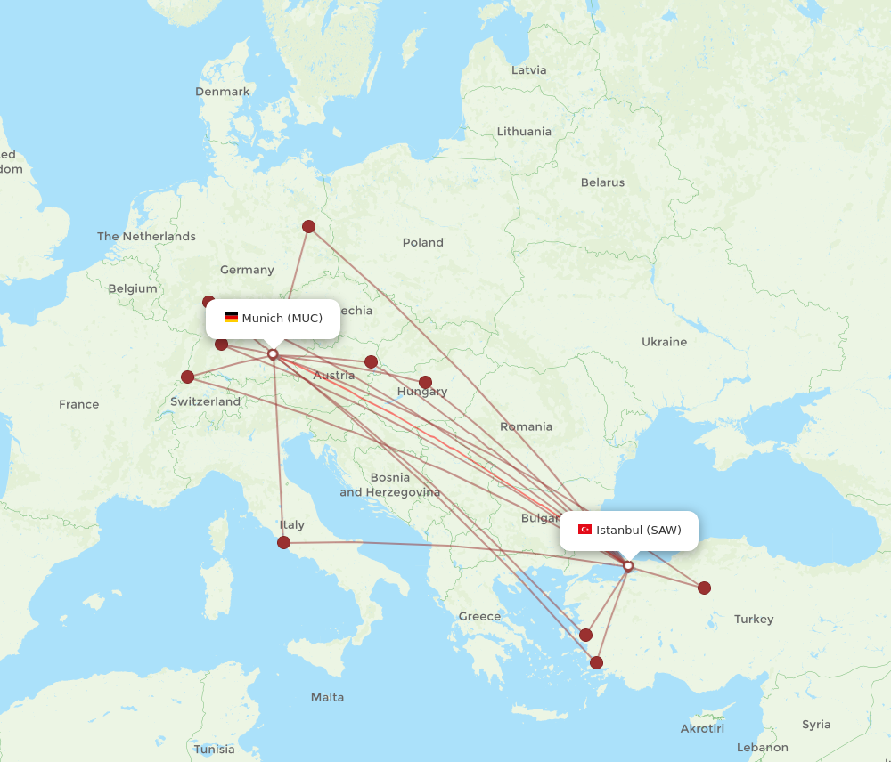 MUC to SAW flights and routes map