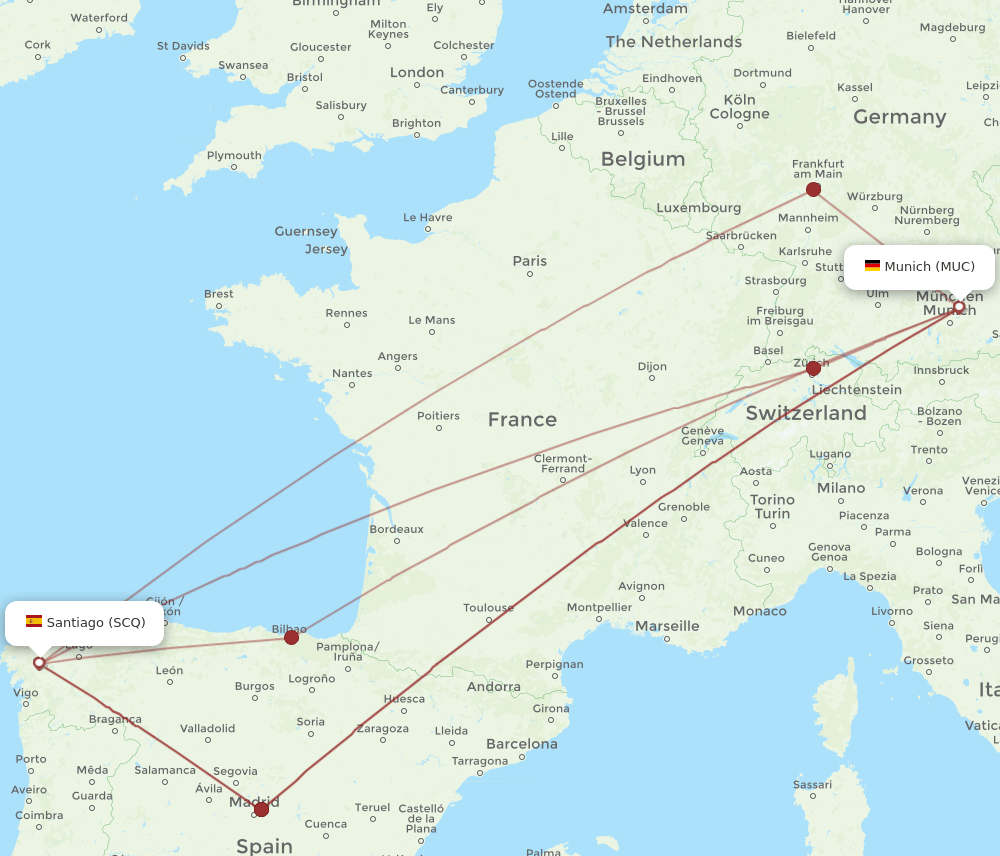 MUC-SCQ flight routes