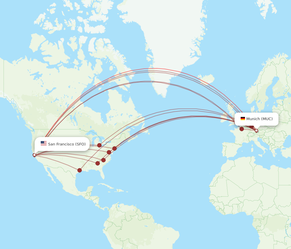 MUC to SFO flights and routes map