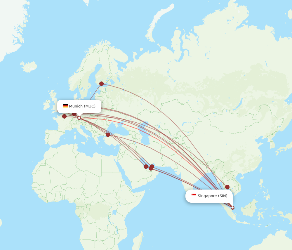 MUC to SIN flights and routes map