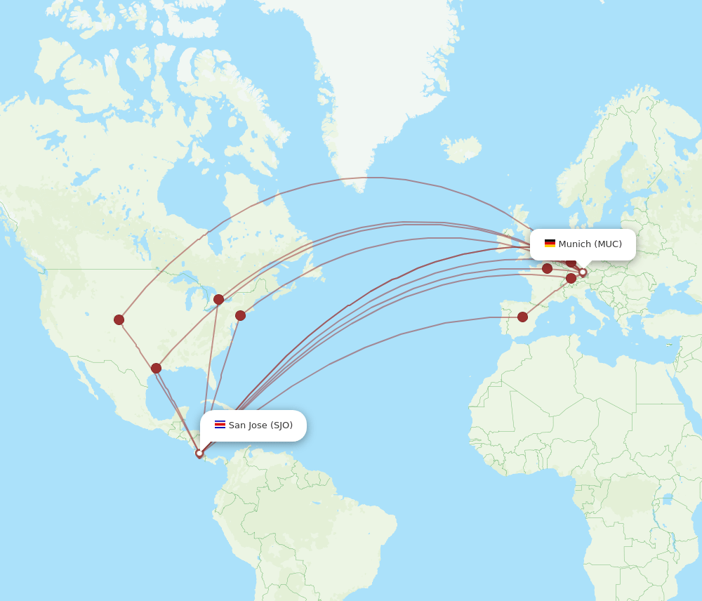 MUC-SJO flight routes