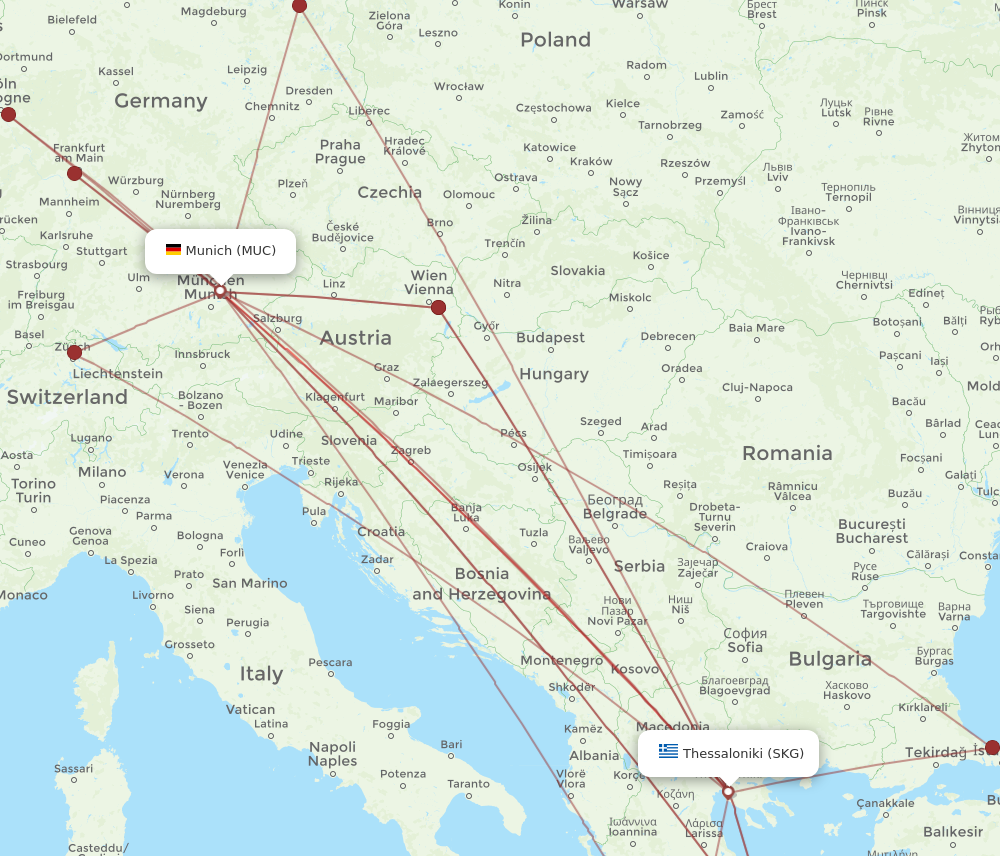 MUC to SKG flights and routes map