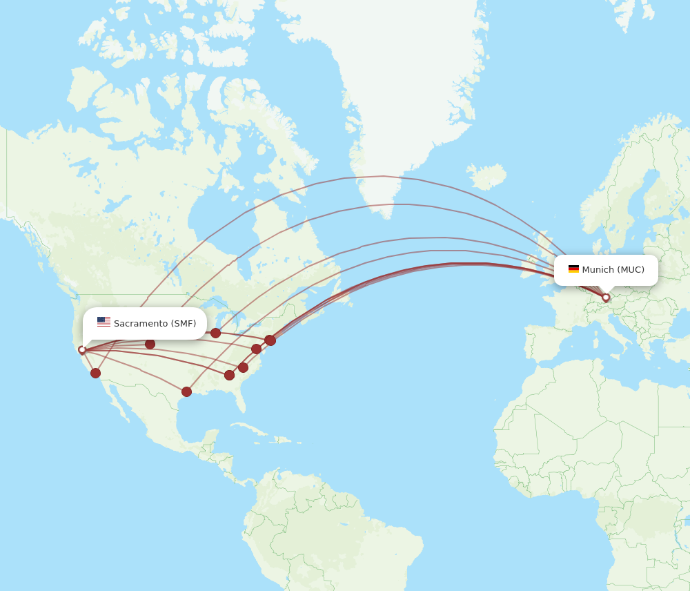 MUC to SMF flights and routes map