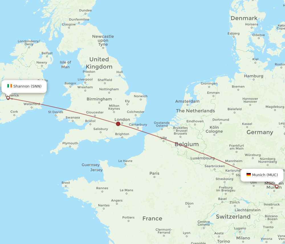 MUC to SNN flights and routes map