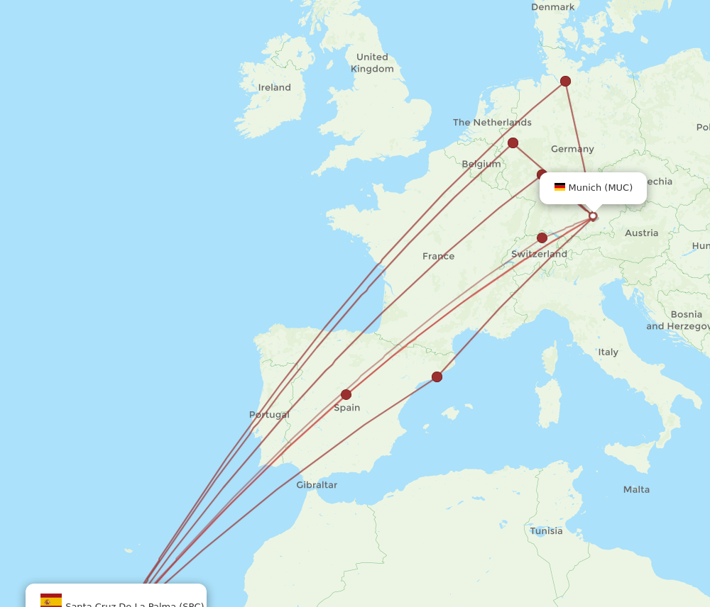 MUC to SPC flights and routes map