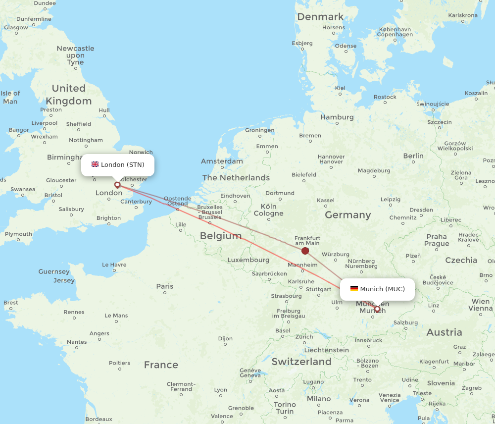 MUC to STN flights and routes map