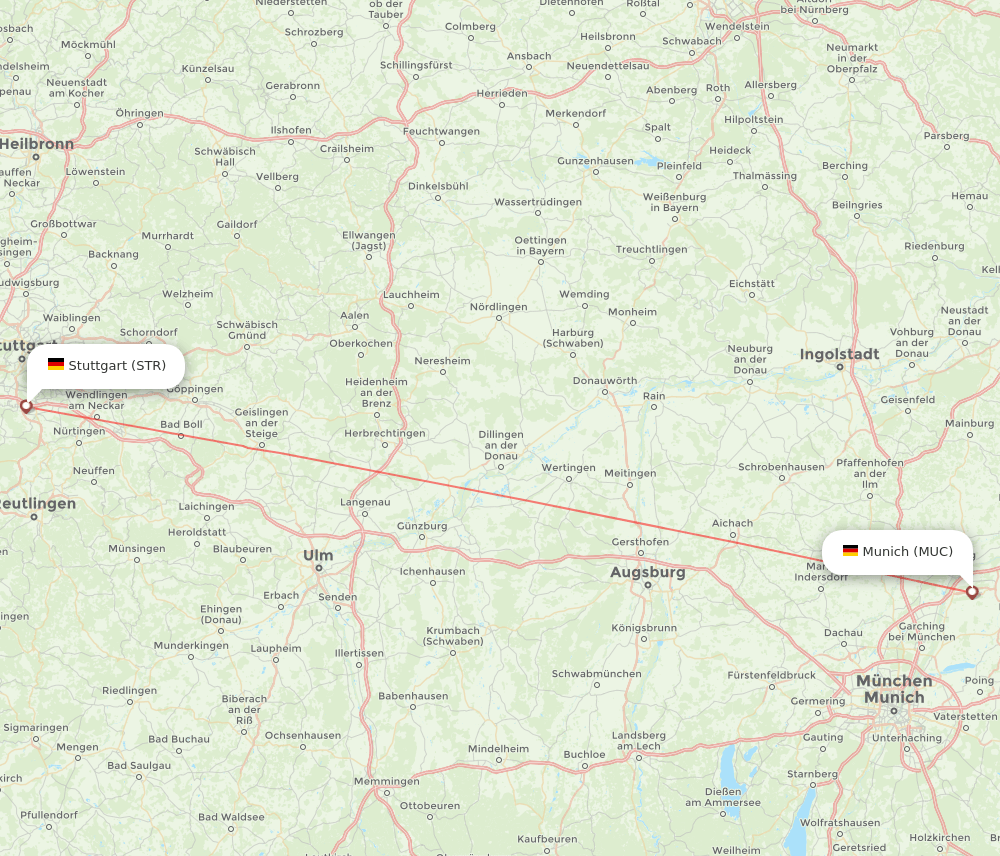 Munich - Stuttgart route map and flight paths