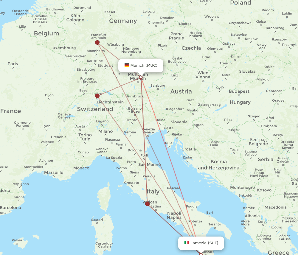 MUC-SUF flight routes
