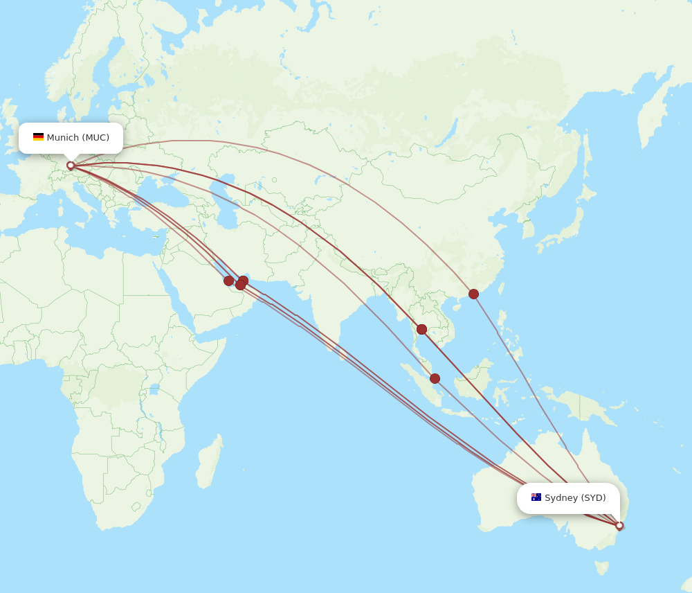 MUC to SYD flights and routes map