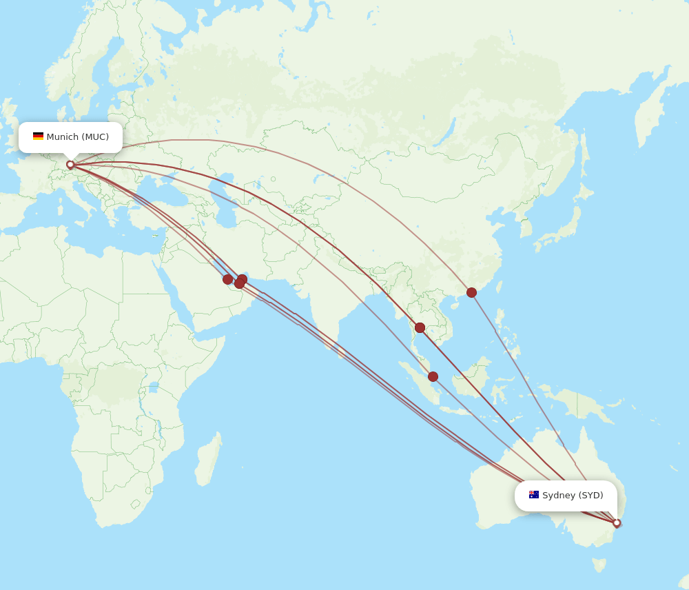 MUC-SYD flight routes