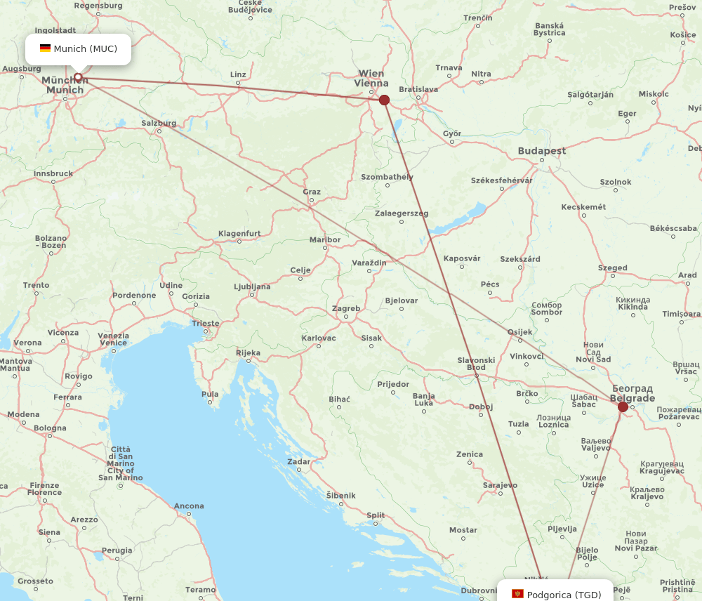 MUC-TGD flight routes