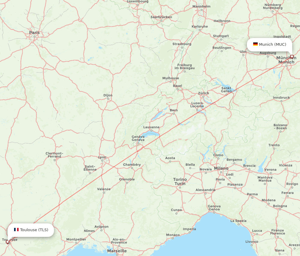 MUC to TLS flights and routes map